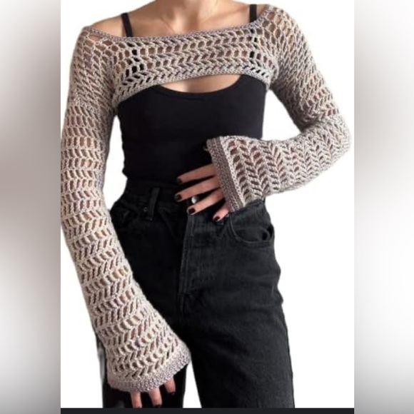 Tops - Elegant Crochet Knit Top - Cream